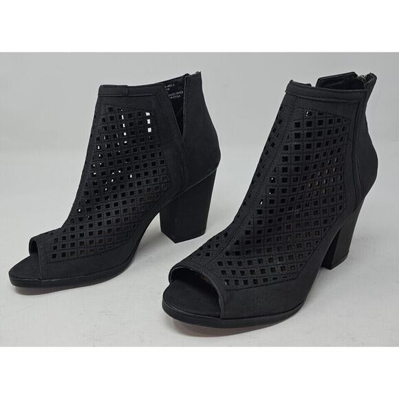 Sugar Shoes - Sugar Sgr-Vael 2 Women's Size 9.5 Open Toe Lattice Block Heel Booties Black